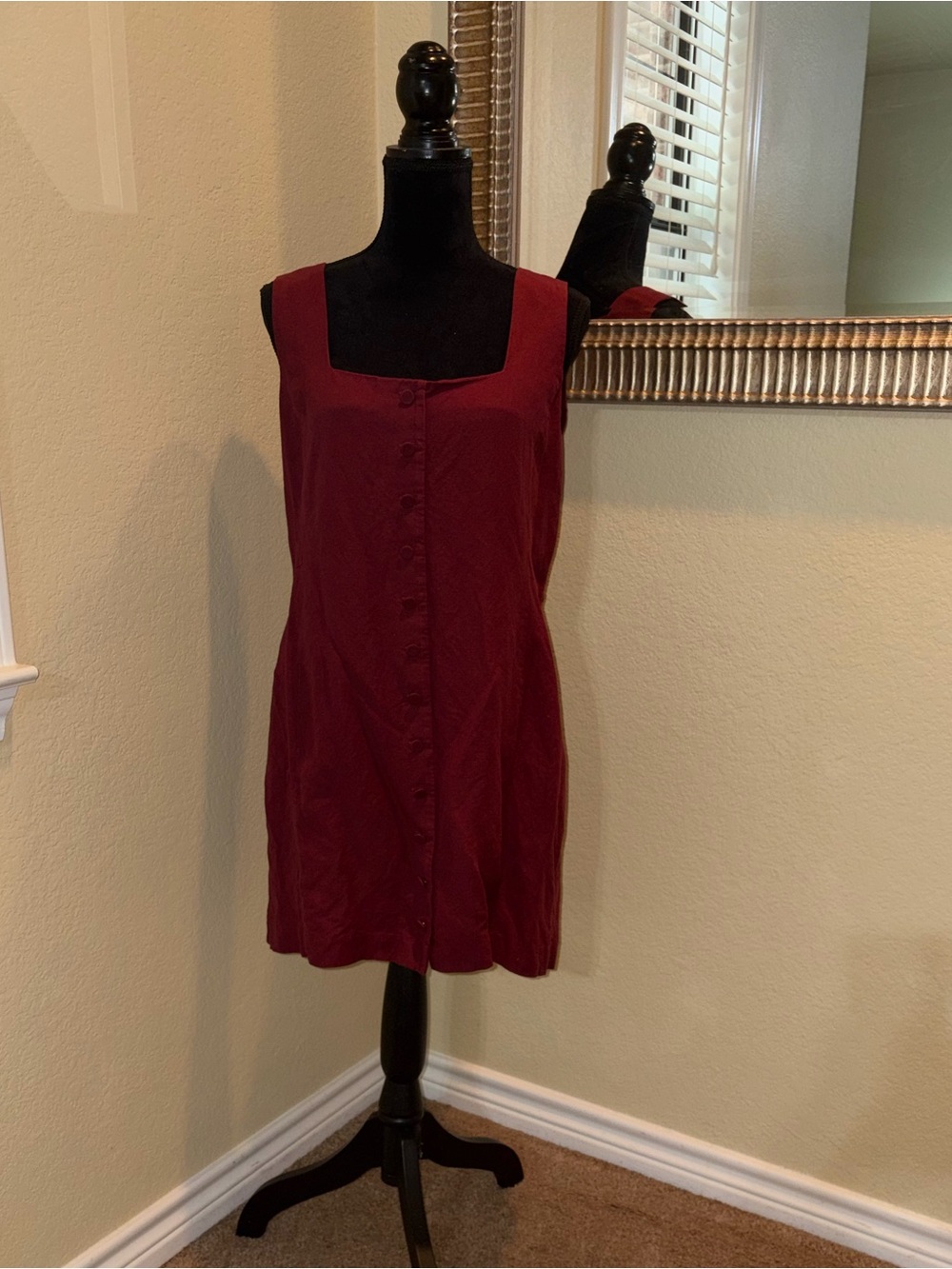 Ann Taylor Sleeveless Square-Neck Mini Dress in Burgundy - Picture 6 of 10
